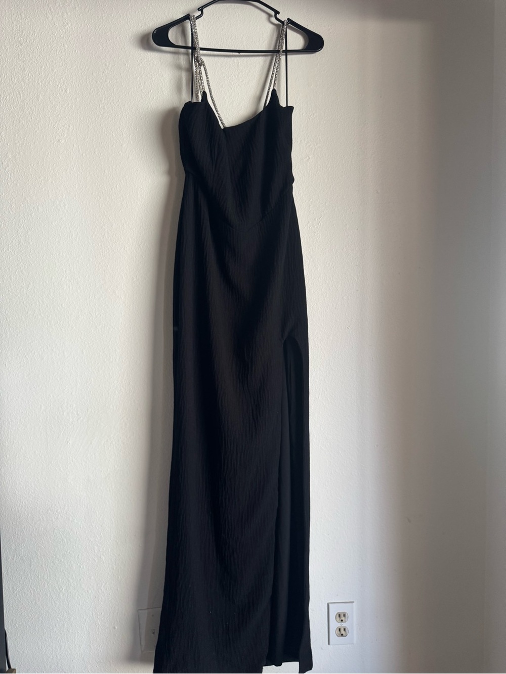 NBD Black Maxi Slip Dress with Silver Straps